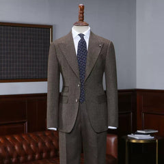Newest Coffee Peaked Lapel Men's Business Suit