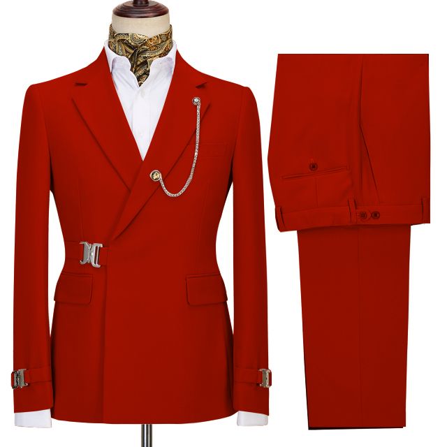 Newest Red Notched Lapel Two Pieces Men’s Business Suit