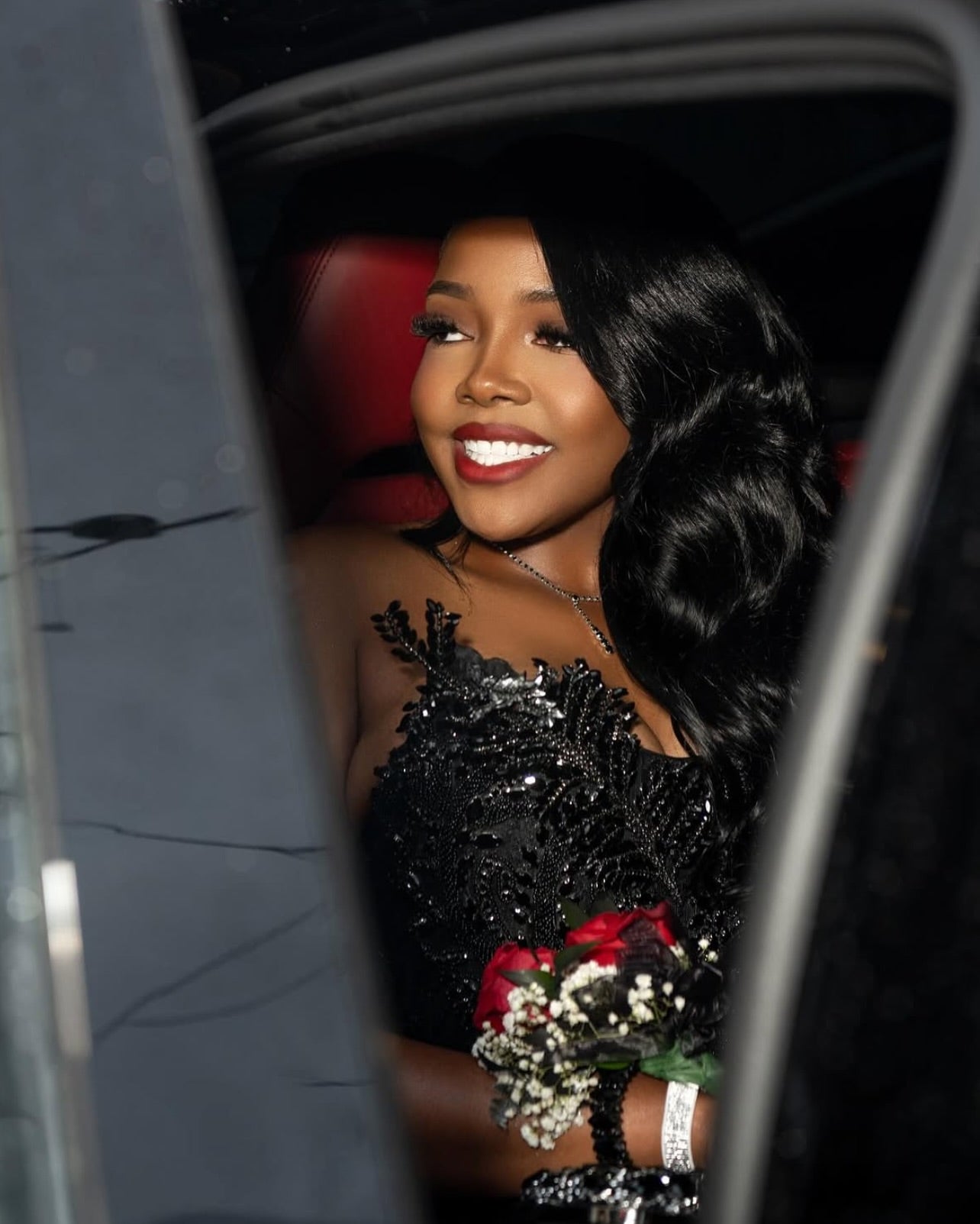 Noble Long Black V-neck Sleeveless Prom Dress with Lace and Slit