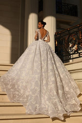 Noble sweetheart 3/4 length sleeves ball gown lace wedding dress rhinestones-misshow.com