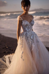 Off-Shoulder Illusion 3D Butterfly Floral Appliqué Corset Multi-Layer Tiered Tulle Ball Gown Wedding Dress Cathedral Train