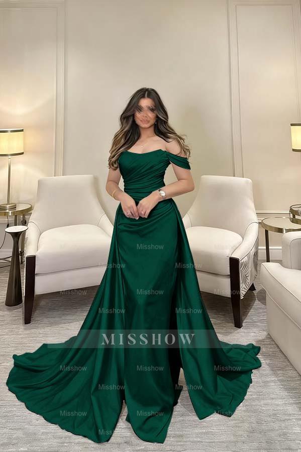 Off The Shoulder Sleeveless Long Mermaid Formal Dress With Pleated