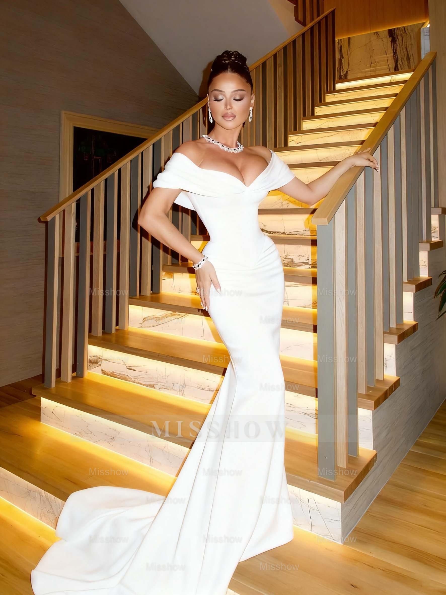Off The Shoulder Sleeveless Long Mermaid Formal Dress With Pleated