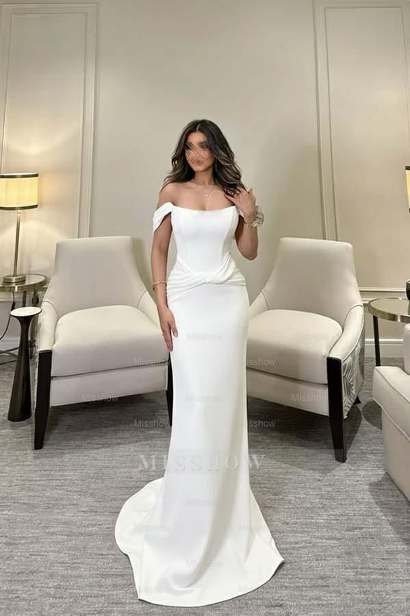 Off The Shoulder Sleeveless Long Mermaid Formal Dress With Pleated