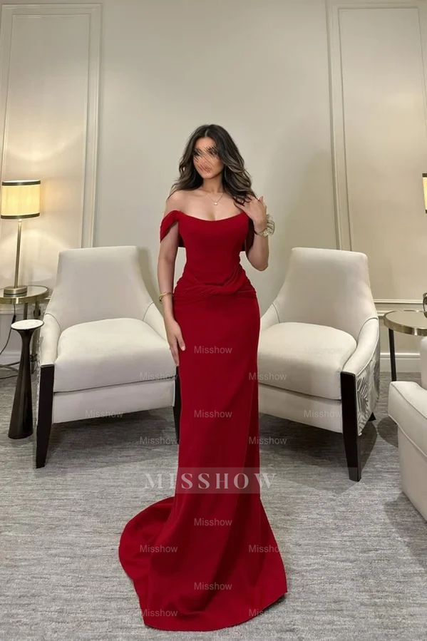 Off The Shoulder Sleeveless Long Mermaid Formal Dress With Pleated