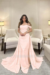 Off The Shoulder Sleeveless Long Mermaid Formal Dress With Pleated