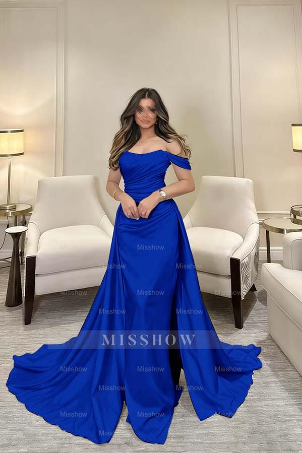 Off The Shoulder Sleeveless Long Mermaid Formal Dress With Pleated