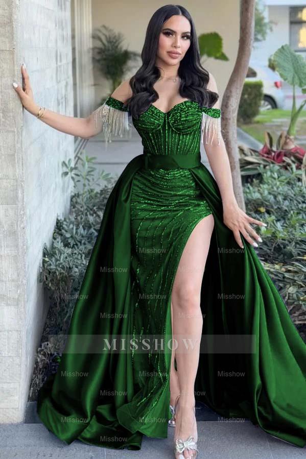 Off The Shoulder Sleeveless Long Mermaid Formal Dress With Split