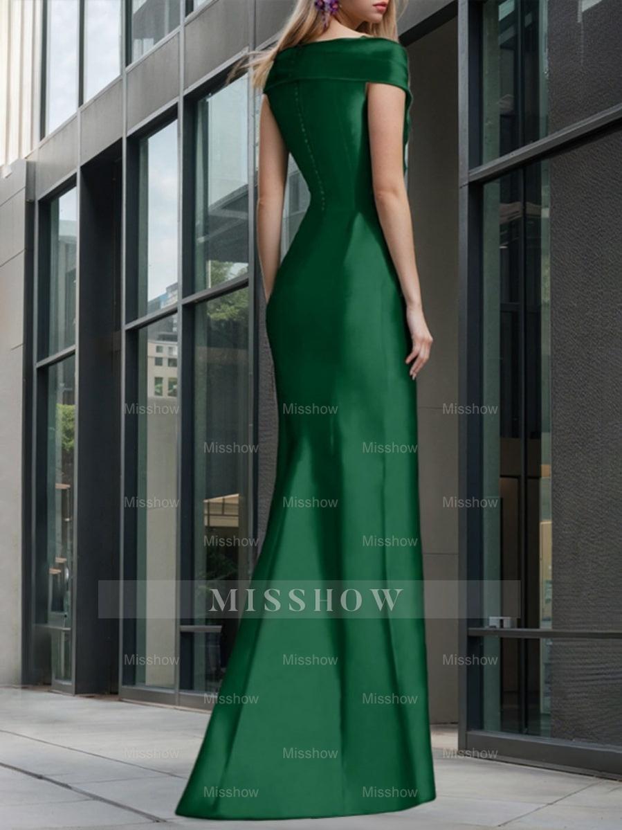 Off-The-Shoulder Sleeveless Pleated Asymmetrical Ruffled Dress for the Mother of the Bride