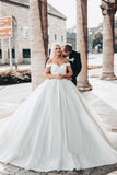 Off-The-Shoulder Sweetheart Stain Ball Gown Wedding Dress with Appliques