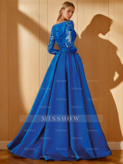 Off-the-Shoulder A-Line Floor-Length Mother of the Bride Dress with 3/4 Sleeves and Side Split
