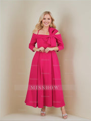 Off-the-Shoulder A-Line/Princess Ankle-Length Mother of the Bride Dress with Bow(s) and 3/4 Sleeves