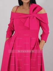 Off-the-Shoulder A-Line/Princess Ankle-Length Mother of the Bride Dress with Bow(s) and 3/4 Sleeves