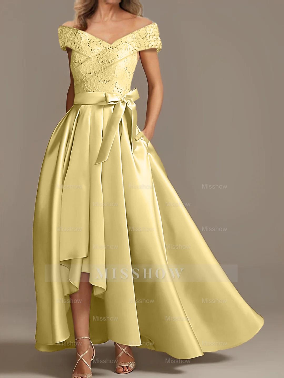 Off-the-Shoulder Asymmetrical A-Line Mother of the Bride Dresses with Ruffles