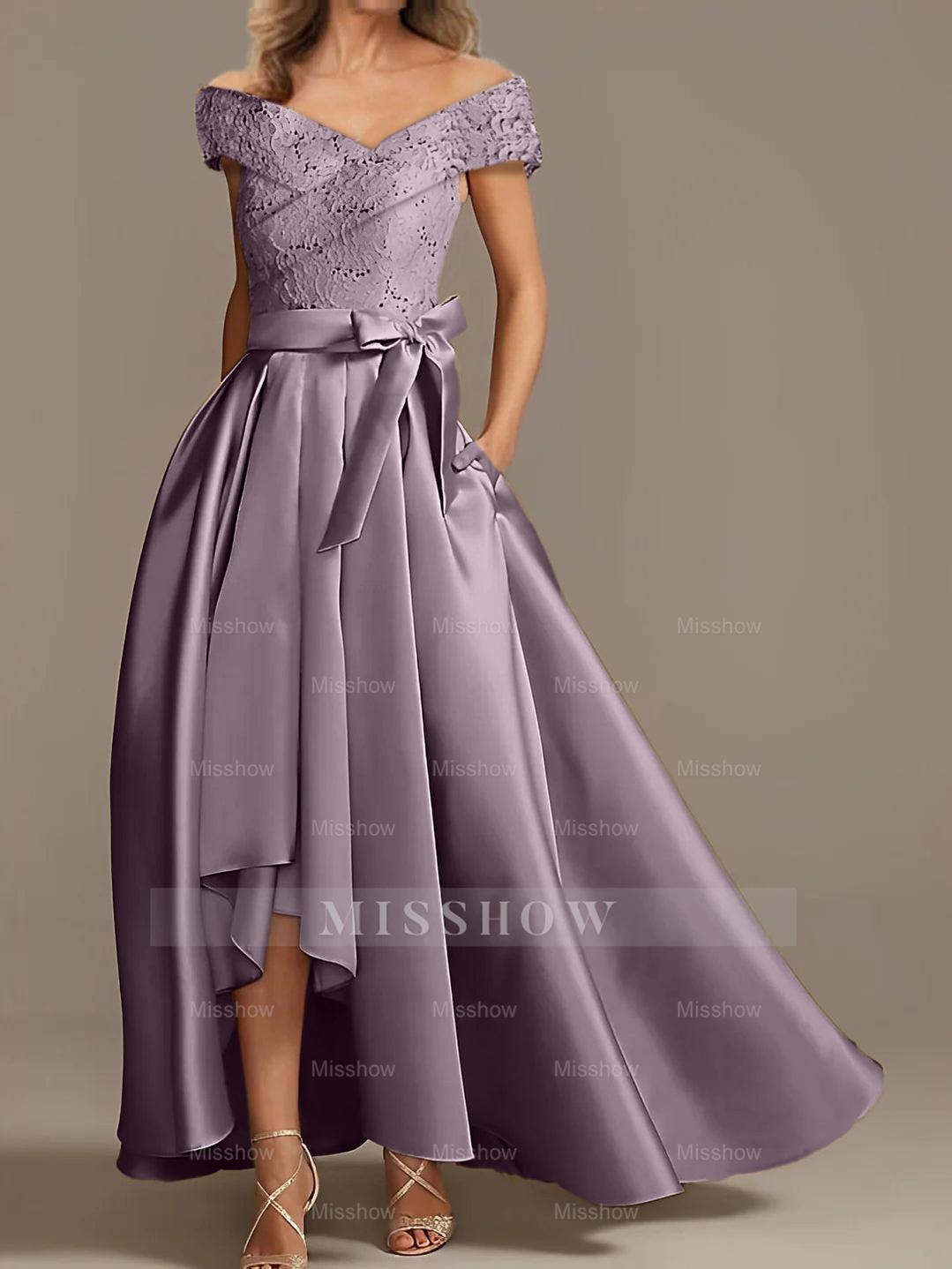 Off-the-Shoulder Asymmetrical A-Line Mother of the Bride Dresses with Ruffles