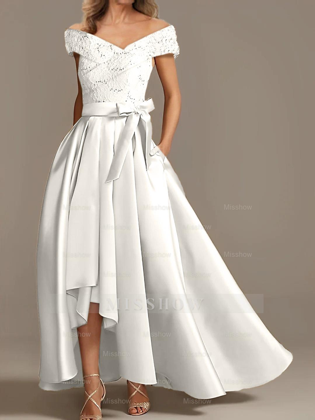Off-the-Shoulder Asymmetrical A-Line Mother of the Bride Dresses with Ruffles