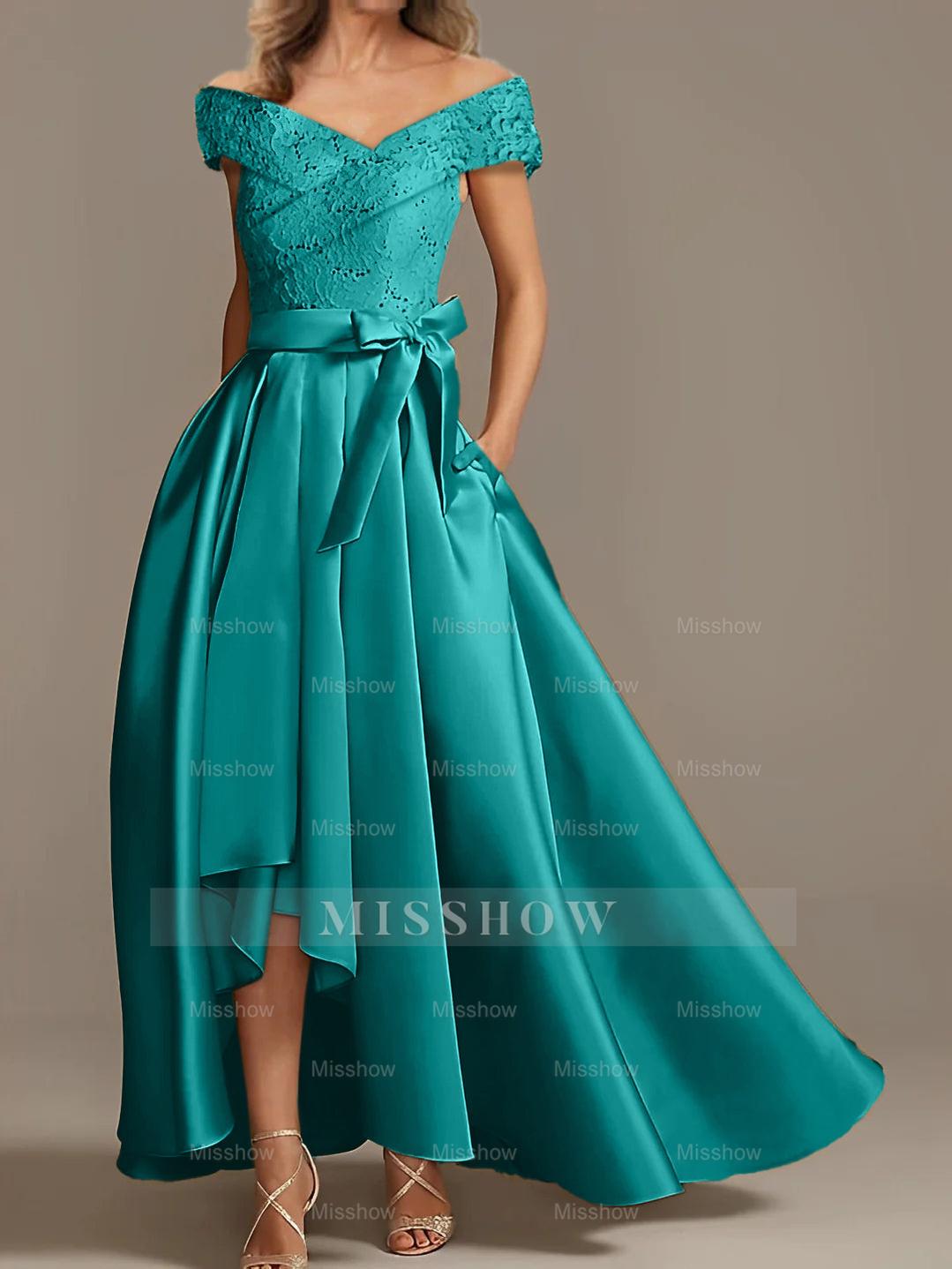 Off-the-Shoulder Asymmetrical A-Line Mother of the Bride Dresses with Ruffles