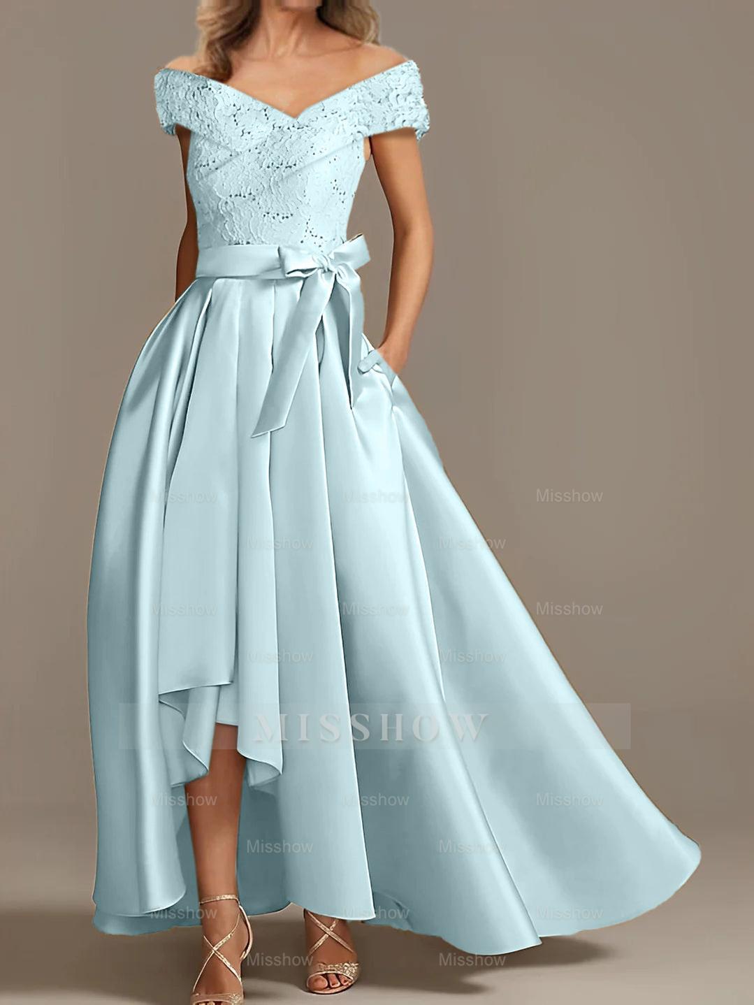 Off-the-Shoulder Asymmetrical A-Line Mother of the Bride Dresses with Ruffles