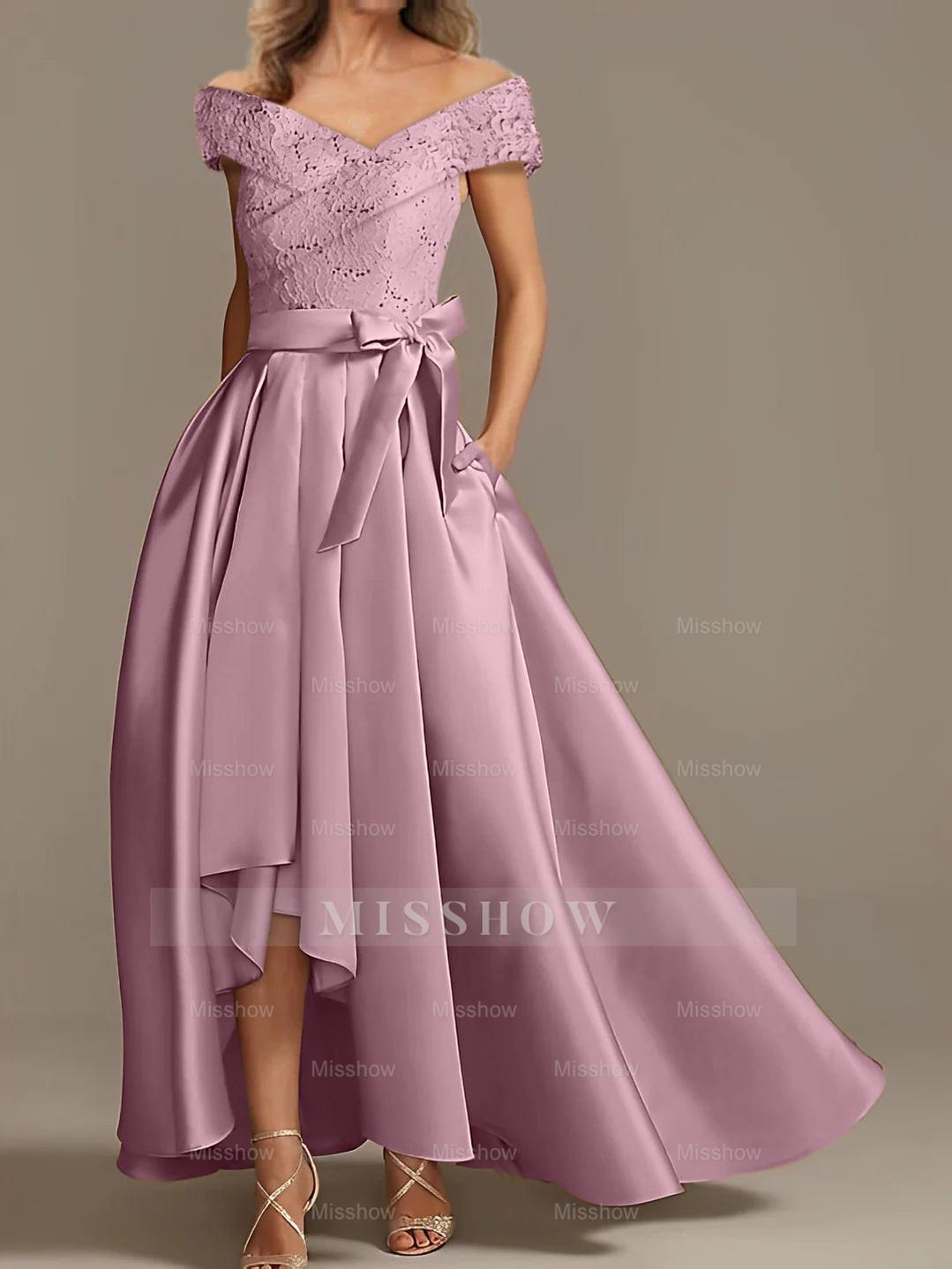 Off-the-Shoulder Asymmetrical A-Line Mother of the Bride Dresses with Ruffles