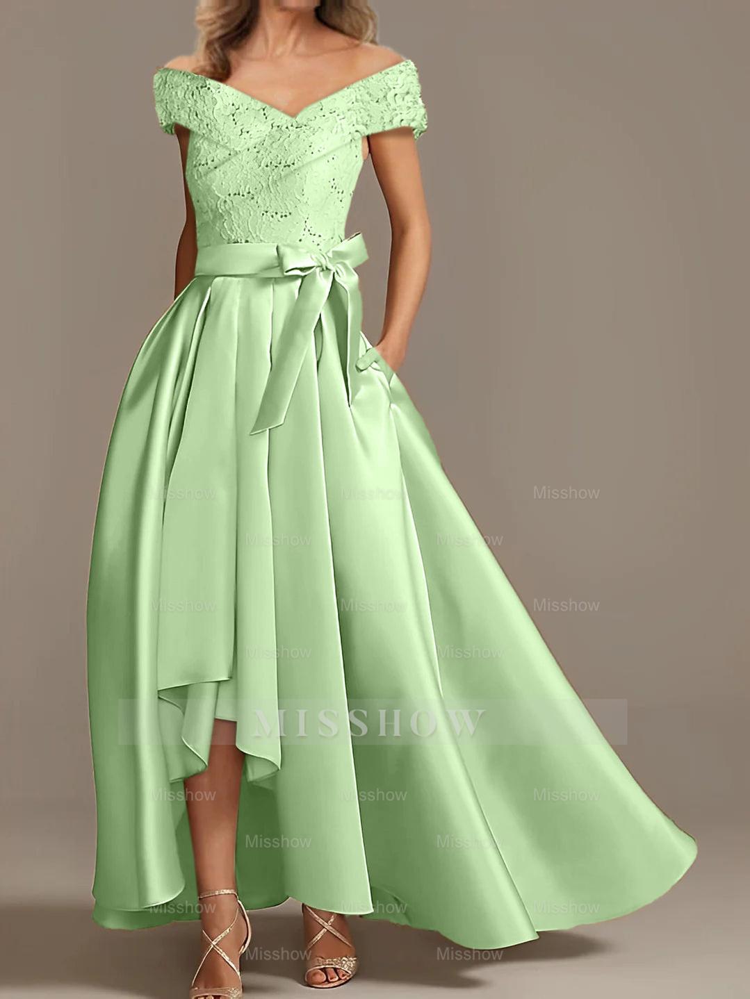 Off-the-Shoulder Asymmetrical A-Line Mother of the Bride Dresses with Ruffles