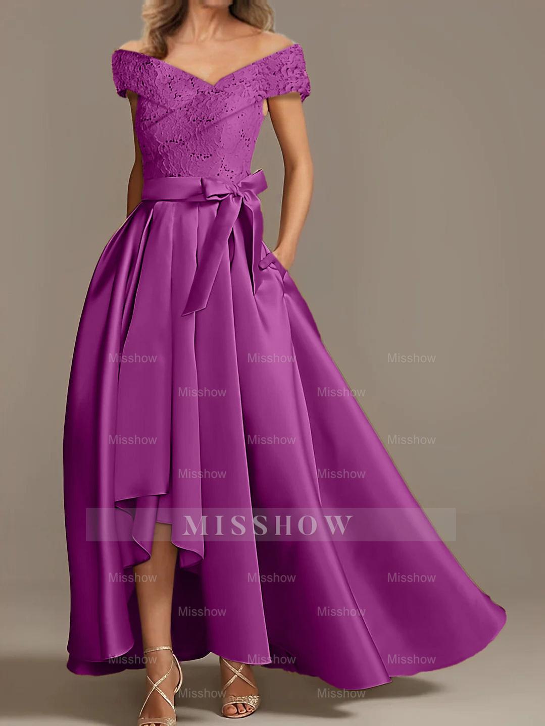 Off-the-Shoulder Asymmetrical A-Line Mother of the Bride Dresses with Ruffles