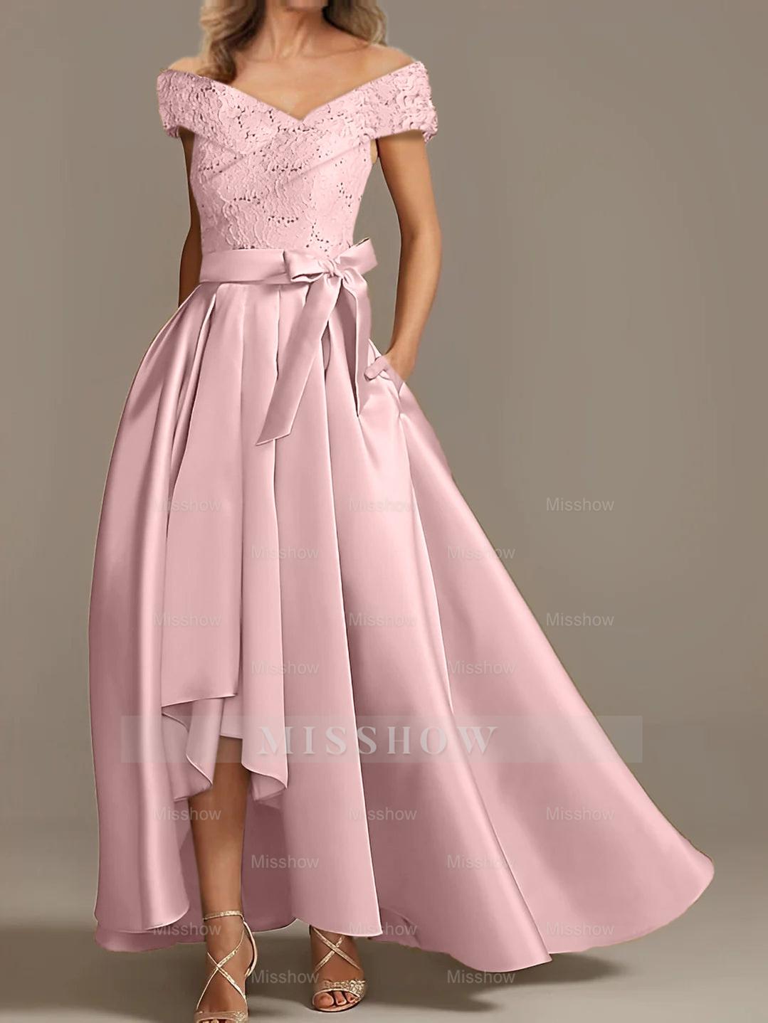 Off-the-Shoulder Asymmetrical A-Line Mother of the Bride Dresses with Ruffles