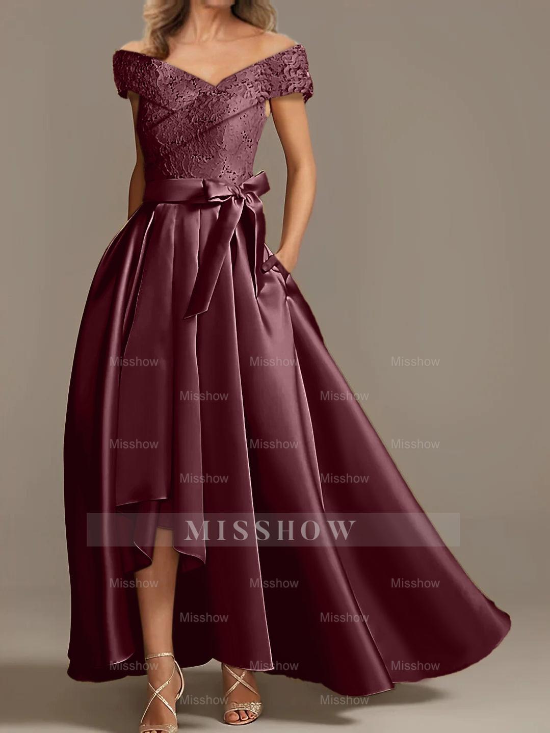 Off-the-Shoulder Asymmetrical A-Line Mother of the Bride Dresses with Ruffles