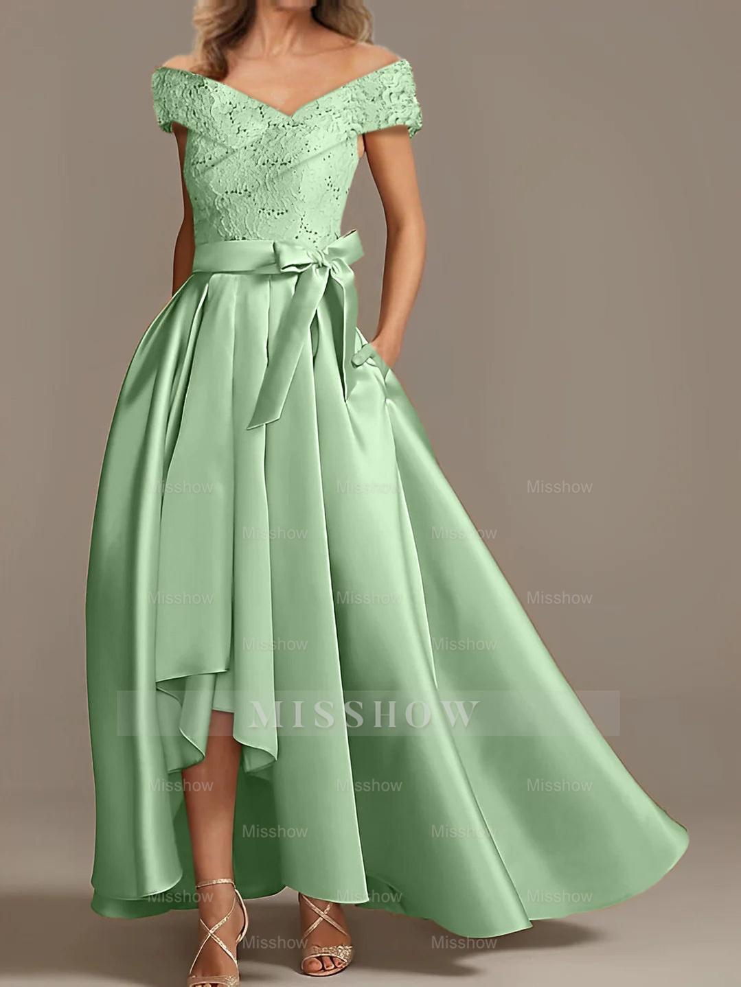 Off-the-Shoulder Asymmetrical A-Line Mother of the Bride Dresses with Ruffles