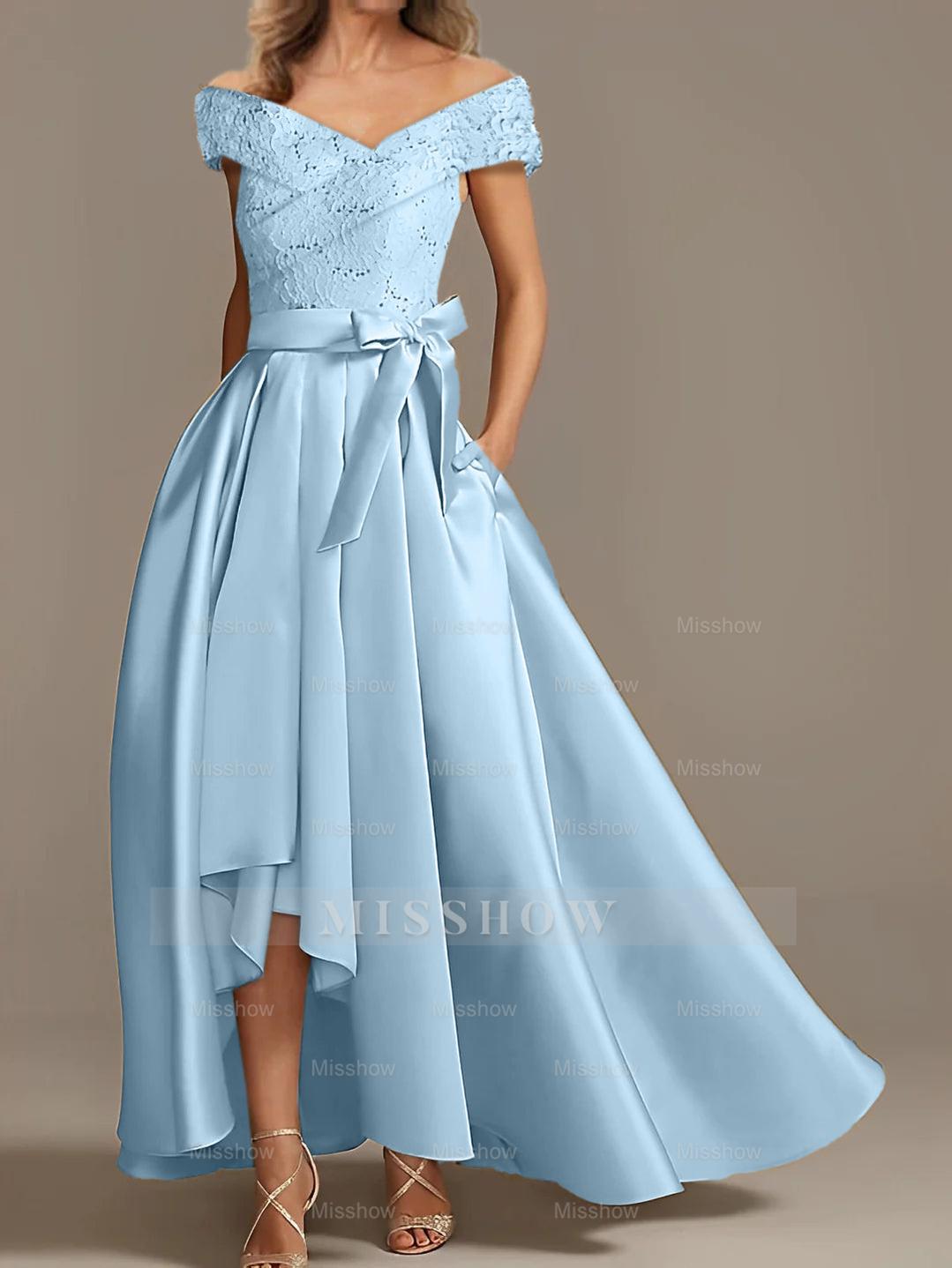 Off-the-Shoulder Asymmetrical A-Line Mother of the Bride Dresses with Ruffles