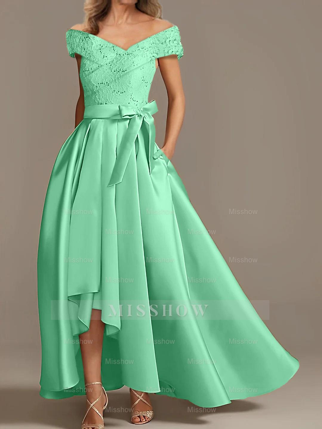 Off-the-Shoulder Asymmetrical A-Line Mother of the Bride Dresses with Ruffles