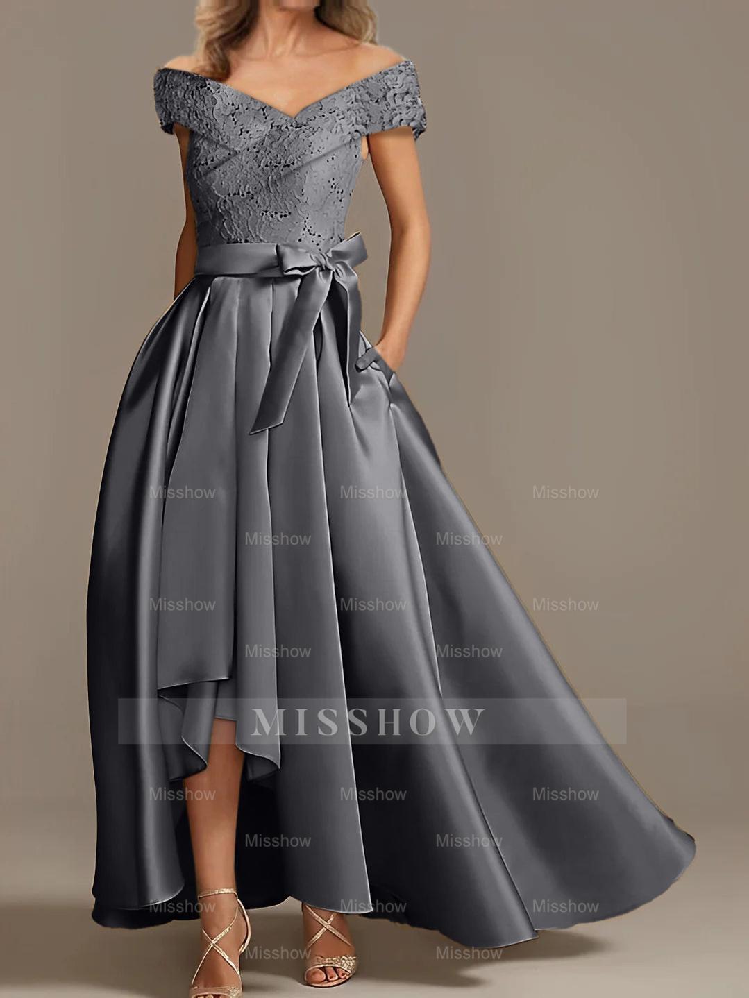 Off-the-Shoulder Asymmetrical A-Line Mother of the Bride Dresses with Ruffles