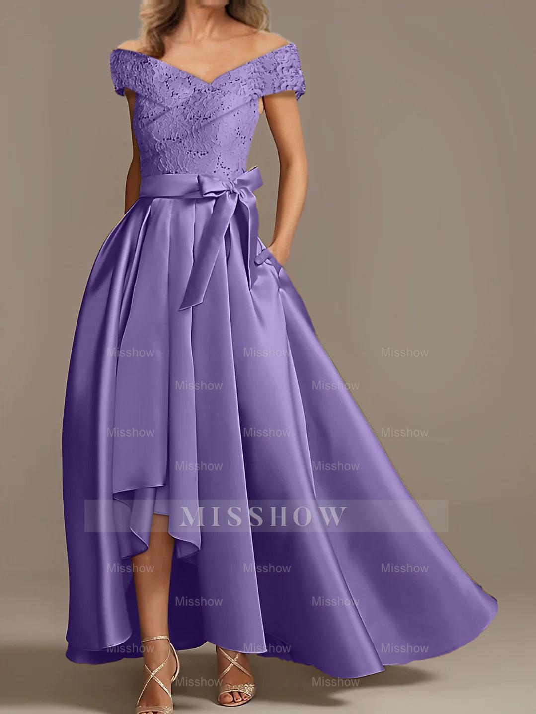 Off-the-Shoulder Asymmetrical A-Line Mother of the Bride Dresses with Ruffles