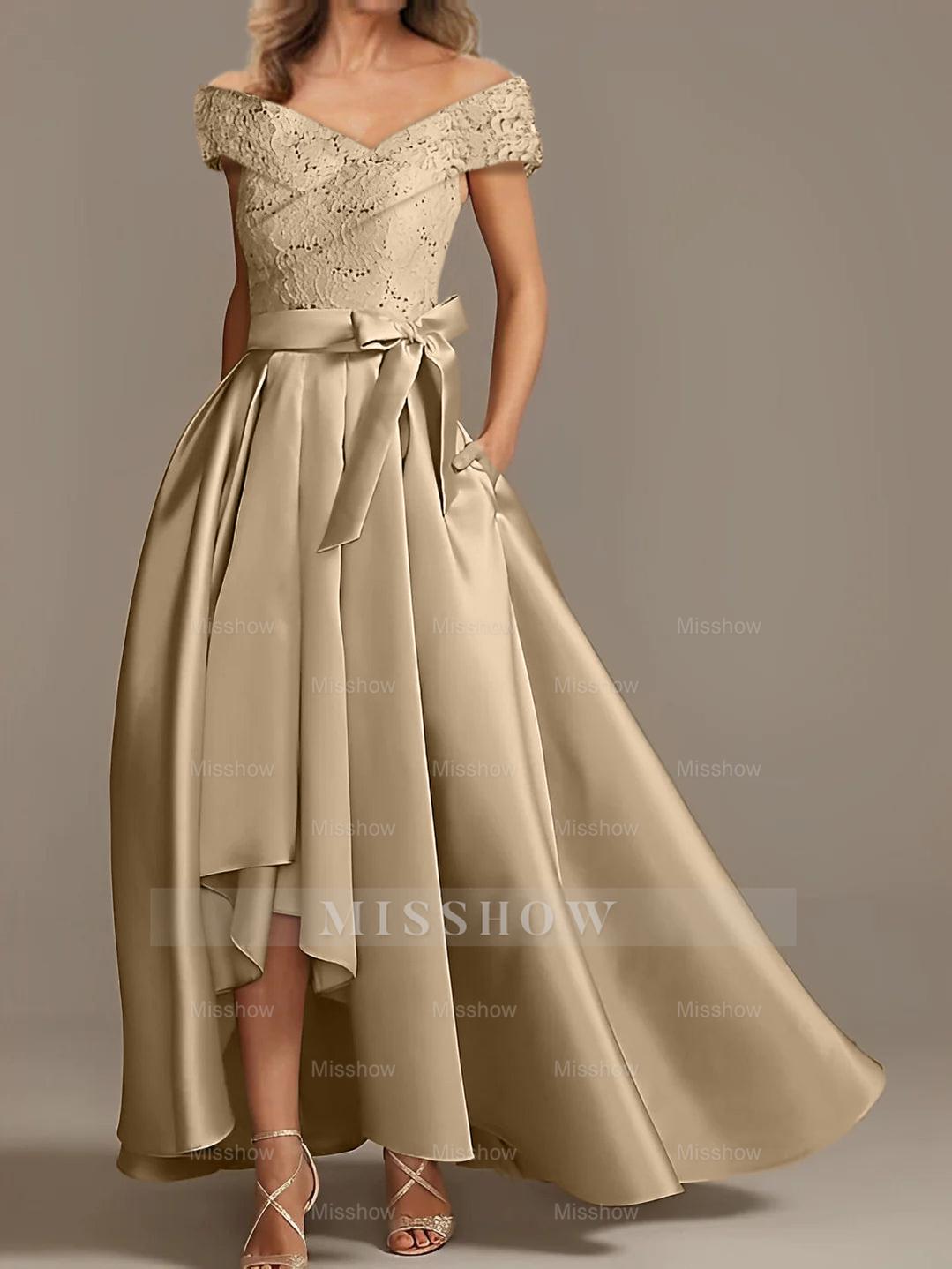 Off-the-Shoulder Asymmetrical A-Line Mother of the Bride Dresses with Ruffles