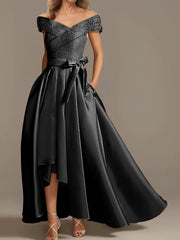 Off-the-Shoulder Asymmetrical A-Line Mother of the Bride Dresses with Ruffles