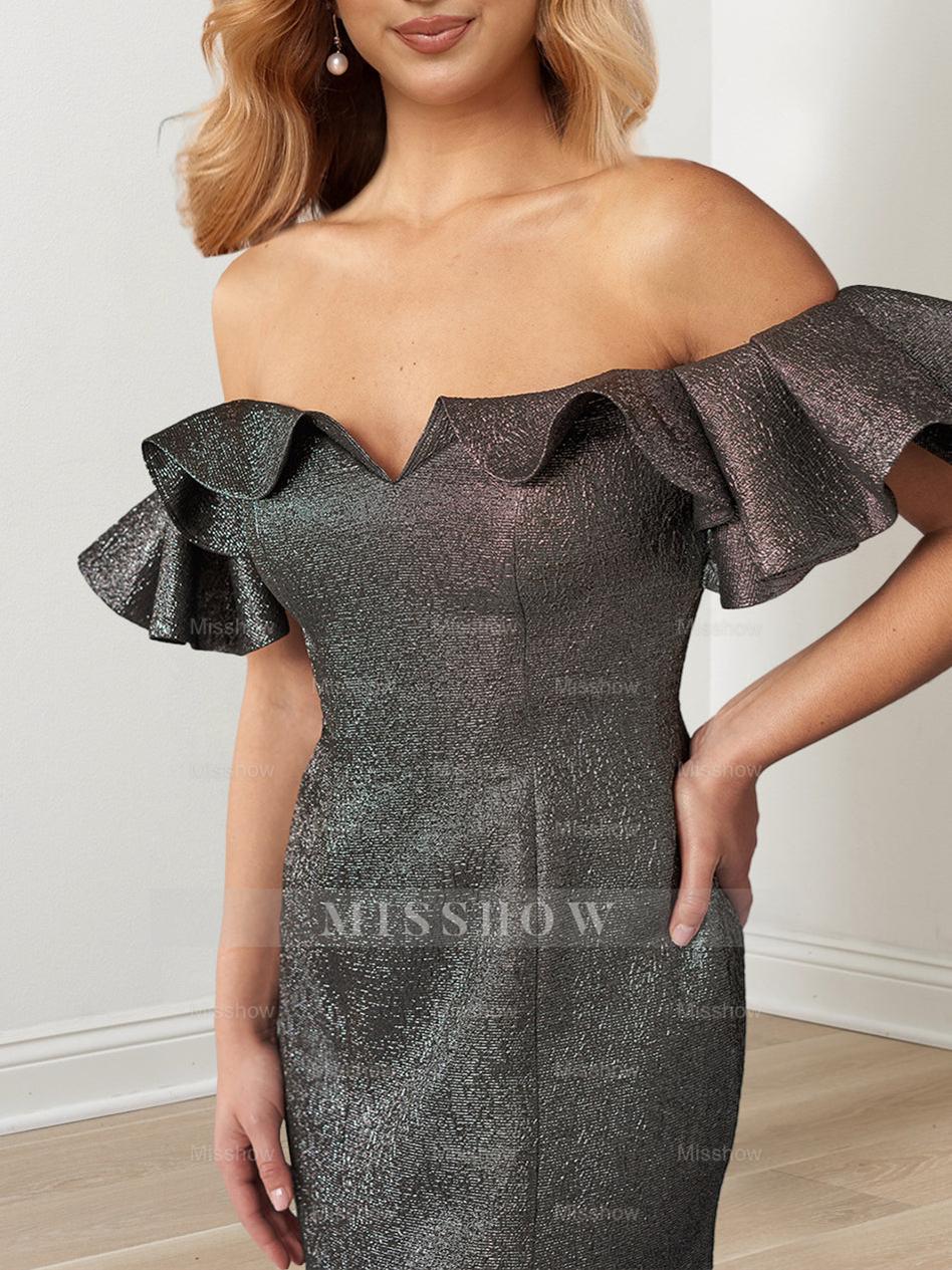 Off-the-Shoulder Floor-Length Mermaid/Trumpet Gown with Ruffle Sleeves for the Mother of the Bride