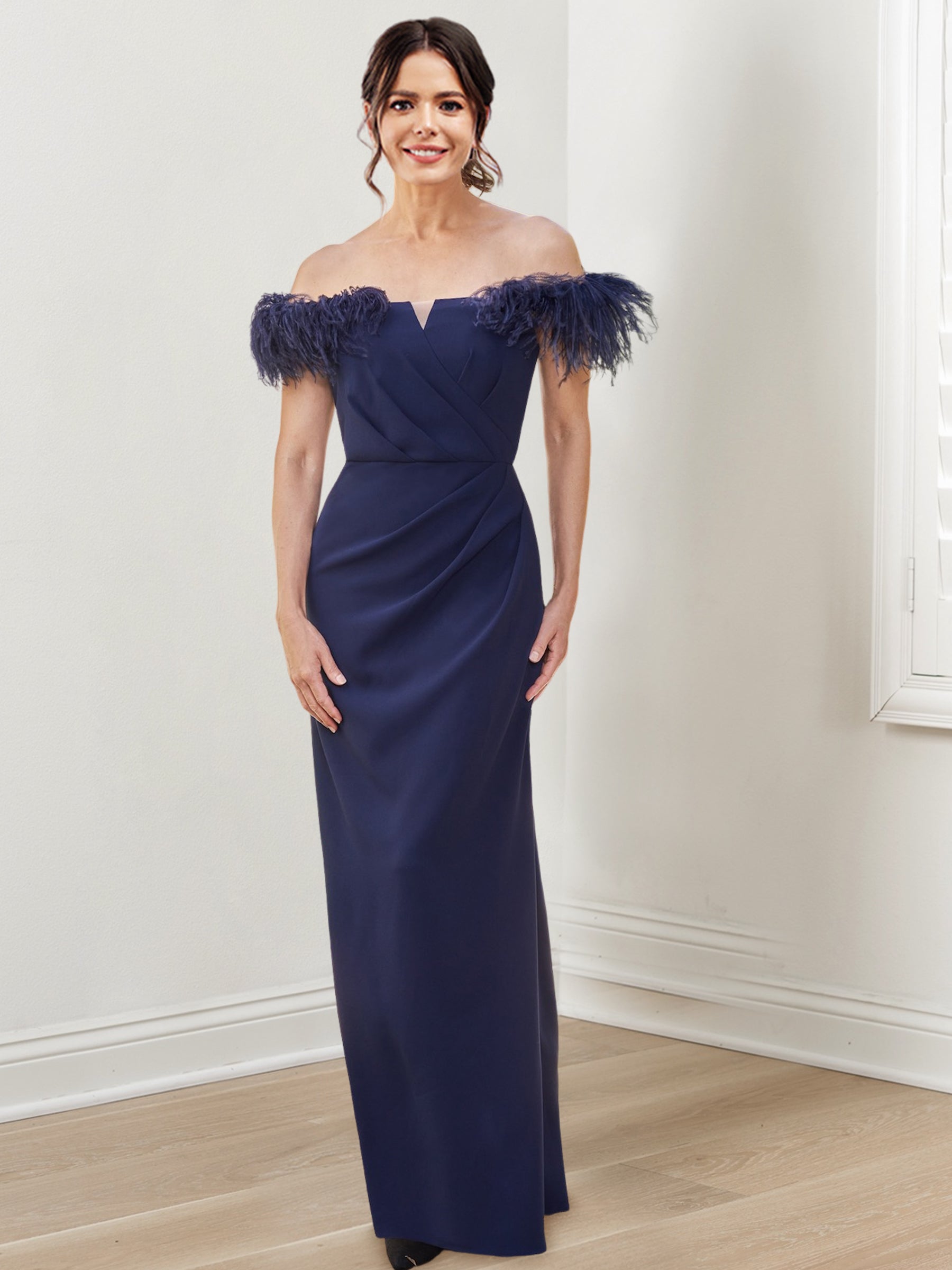 Off-the-Shoulder Floor-Length Sheath/Column Dress for the Mother of the Bride