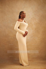 Off the Shoulder Long Sleeves Mermaid Long Formal Dress With Pleated