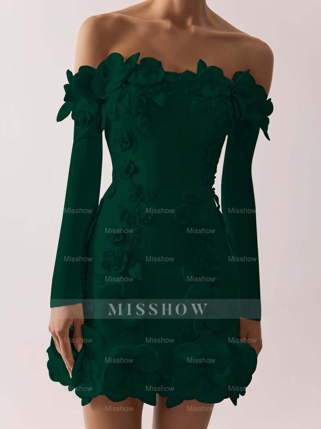 Off the Shoulder Long Sleeves Short Formal Dress With Appliques