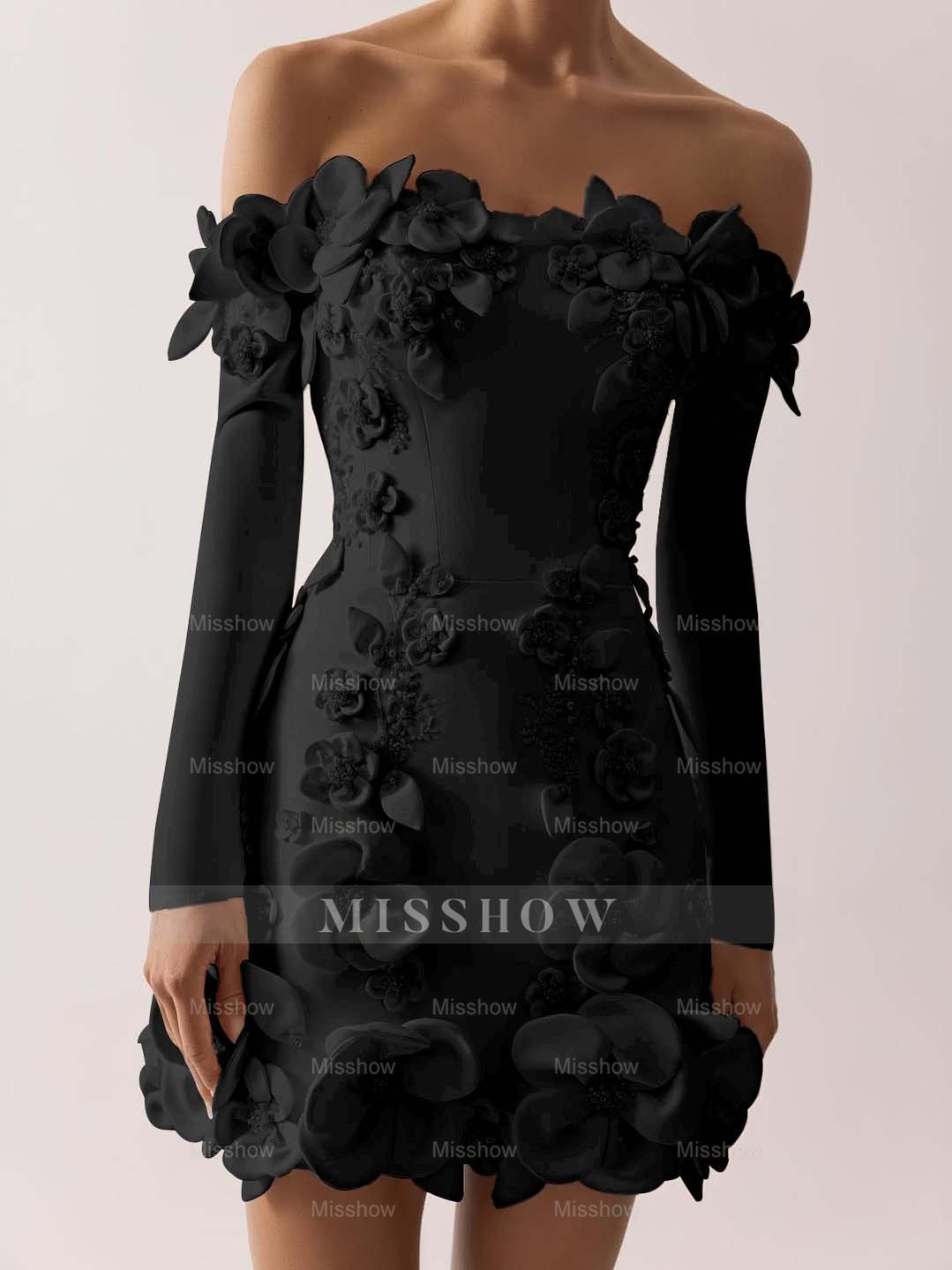 Off the Shoulder Long Sleeves Short Formal Dress With Appliques