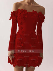 Off the Shoulder Long Sleeves Short Formal Dress With Appliques