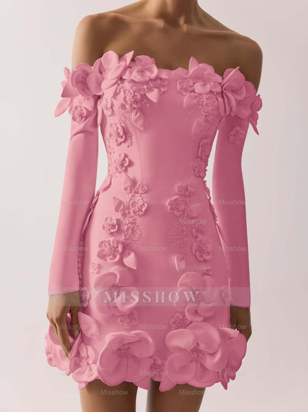 Off the Shoulder Long Sleeves Short Formal Dress With Appliques