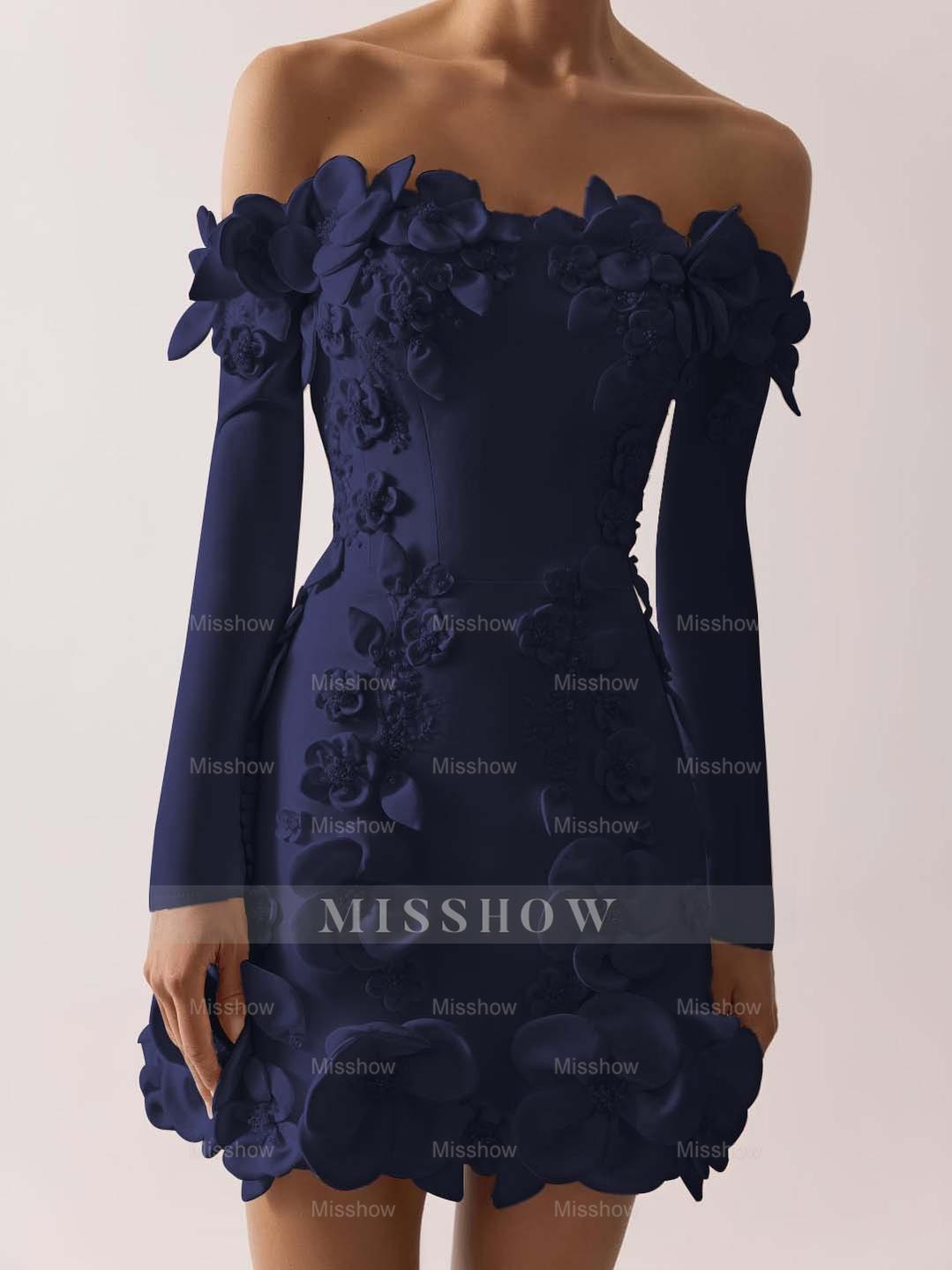 Off the Shoulder Long Sleeves Short Formal Dress With Appliques