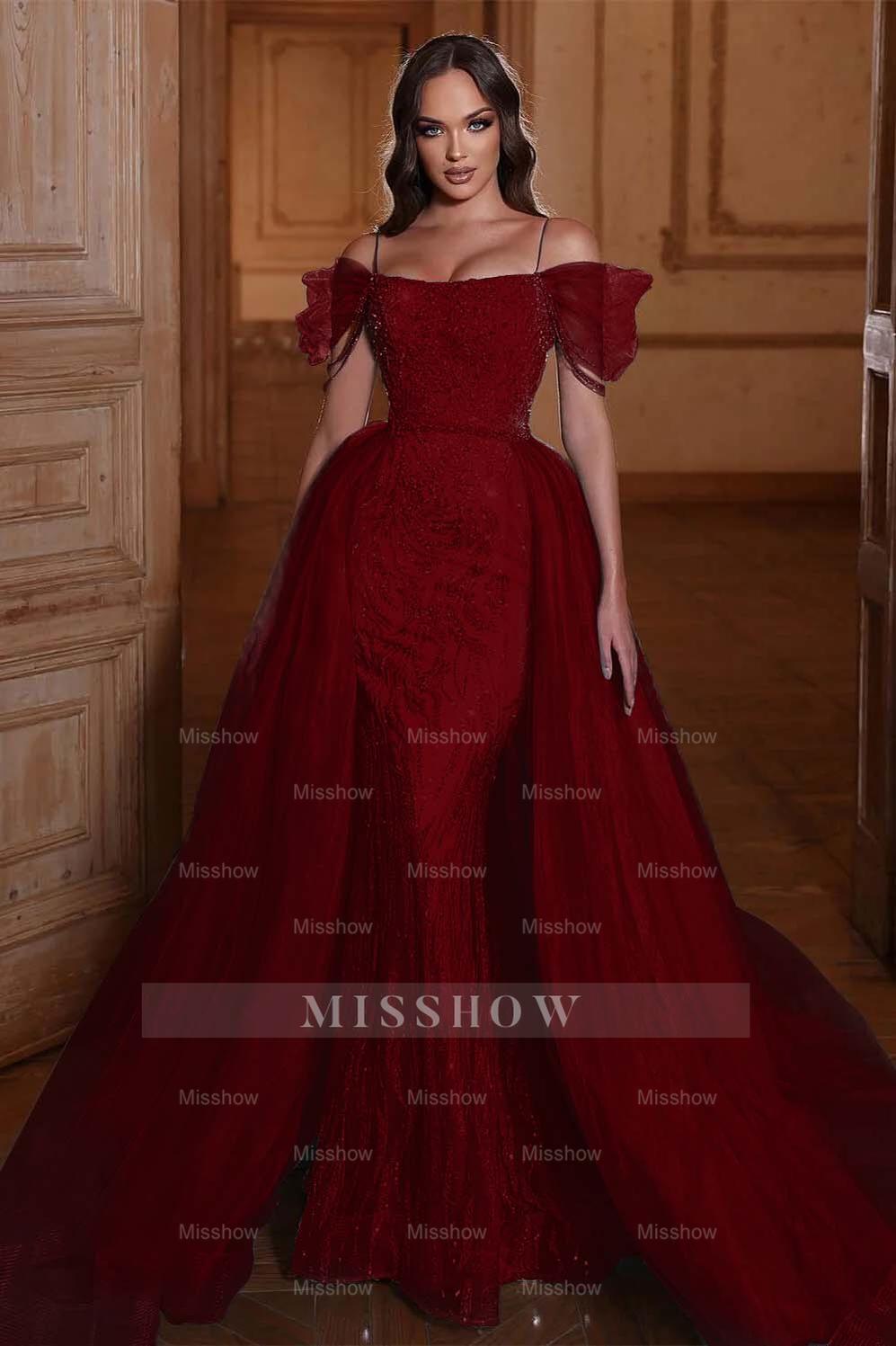 Off the Shoulder Mermaid Formal Dress Tulle Ruffles With Appliques