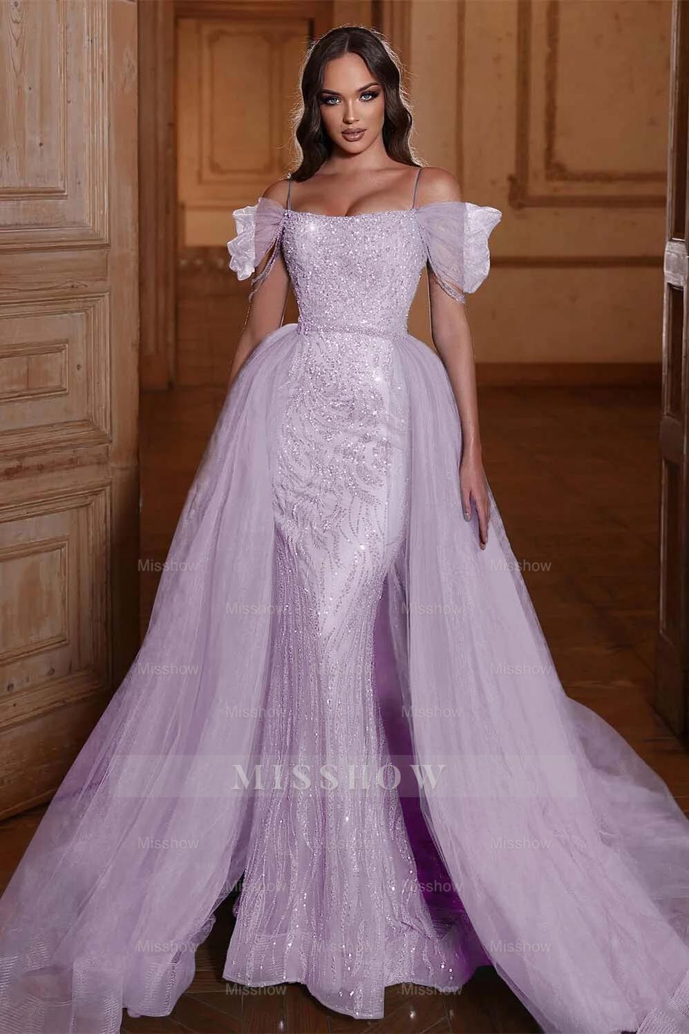 Off the Shoulder Mermaid Formal Dress Tulle Ruffles With Appliques