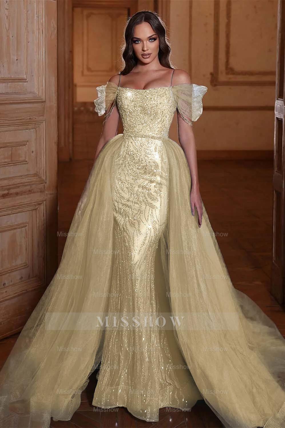 Off the Shoulder Mermaid Formal Dress Tulle Ruffles With Appliques