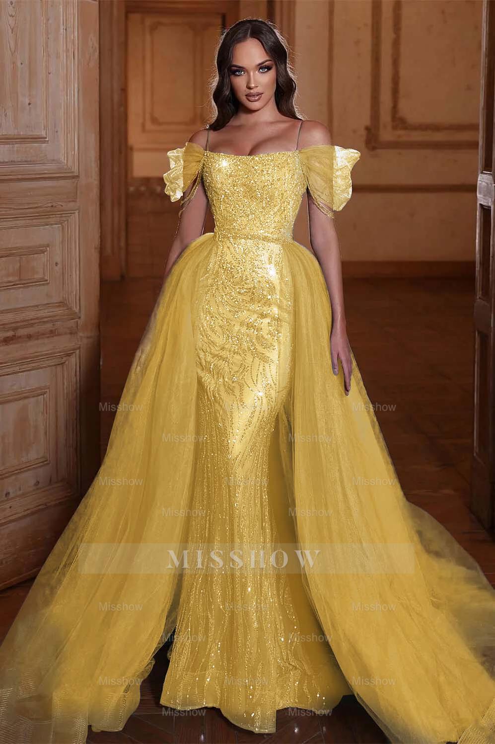 Off the Shoulder Mermaid Formal Dress Tulle Ruffles With Appliques