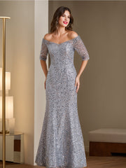 Off-the-Shoulder Mermaid/Trumpet Mother of the Bride & Groom Dresses with Half Sleeves