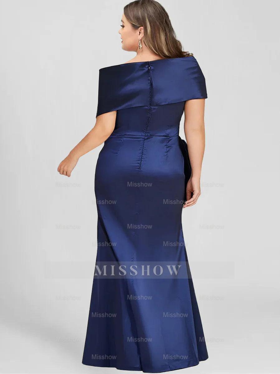 Off-the-Shoulder Plus Size Floor-Length Sheath Mother of the Bride Dresses