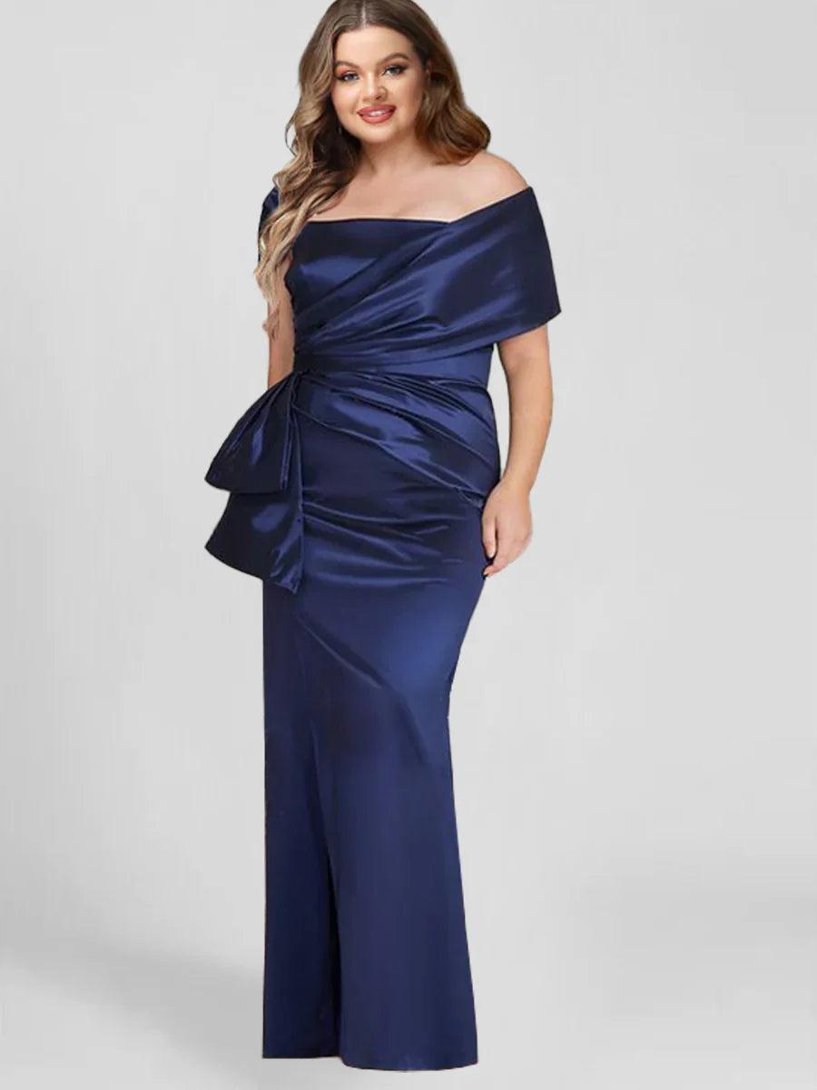 Off-the-Shoulder Plus Size Floor-Length Sheath Mother of the Bride Dresses