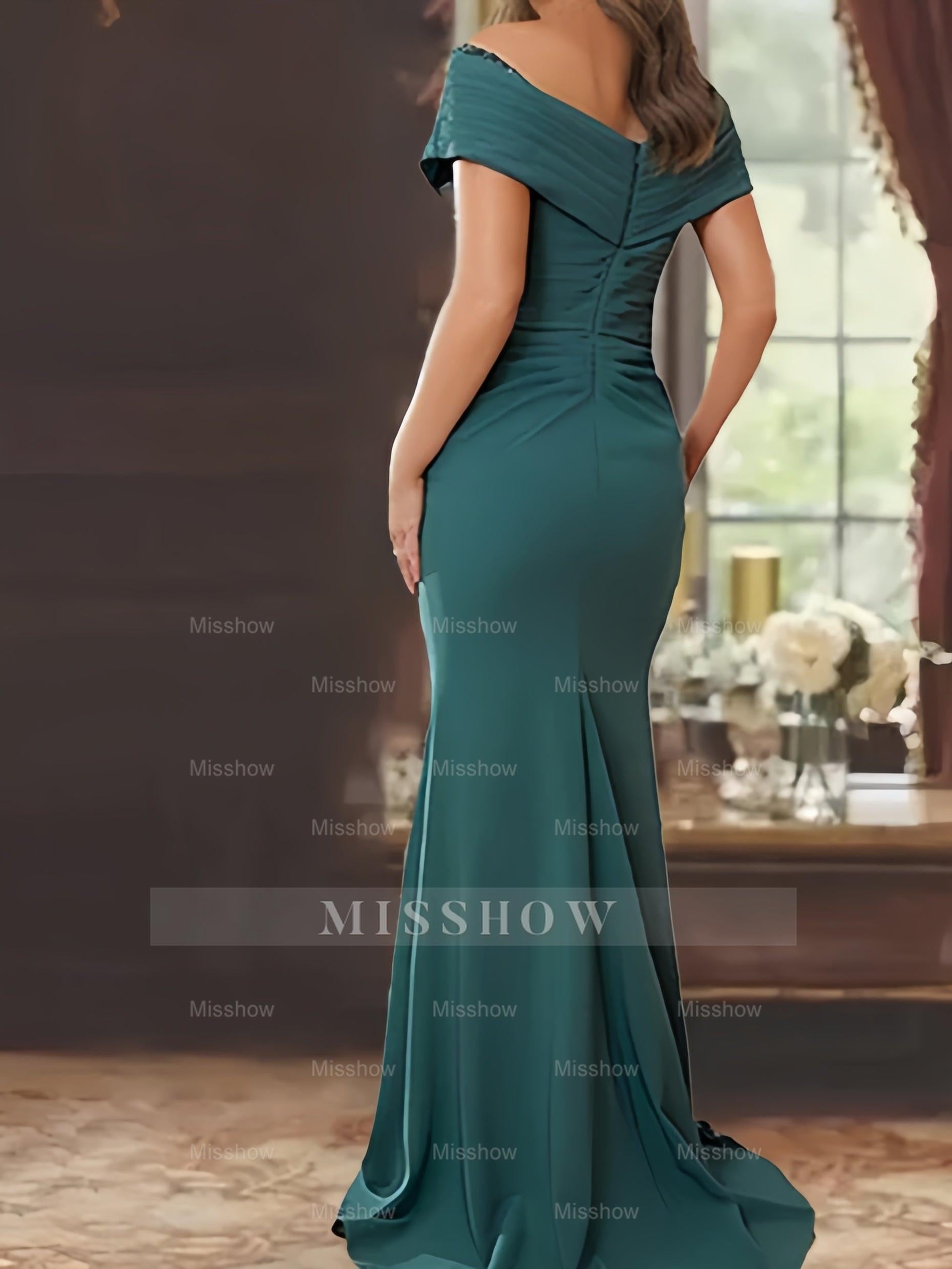 Off-the-Shoulder Ruffled Floor-Length Sheath Dress for the Mother of the Bride
